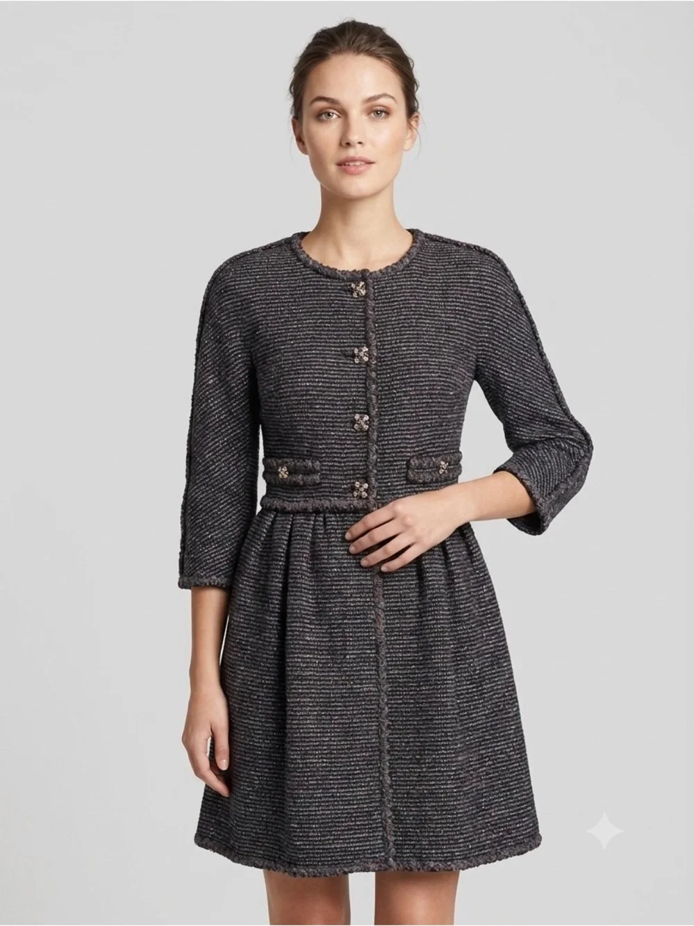 CHANEL $10k Gripoix Button Tweed Fit-and-Flare Jacket in Medium Size US 8, Fr 40
